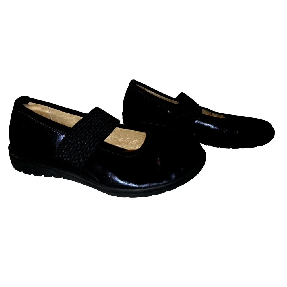 Hartjes XS Womens Blue Metallic Leather Mary Jane Elastic Strap Flats 9US/6.5UK